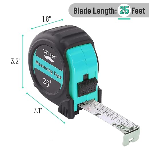 Mr. Pen- Retractable Tape Measure 25 ft, Turquoise Blue, Easy Read | Steel - Image 2