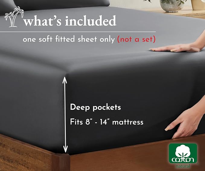 California Design Den Queen Fitted Sheet Only, Soft 100% Cotton Sateen - Image 4
