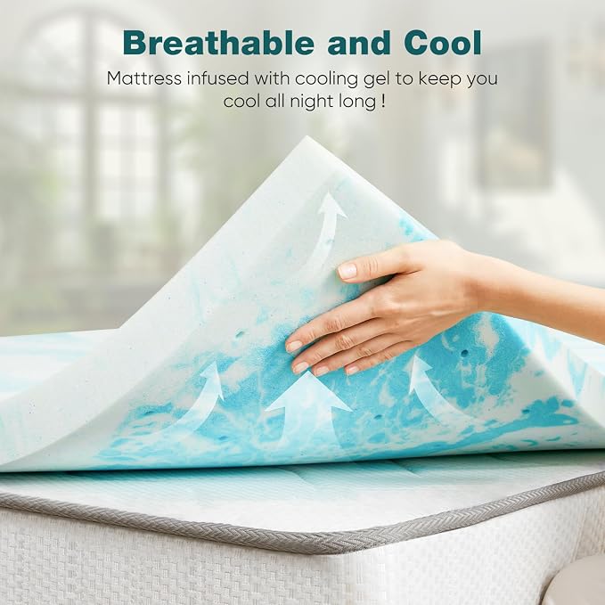 Sweetcrispy Mattress Topper Queen, Memory Foam 3 Inch Thick Gel Infused Cooling - Image 4