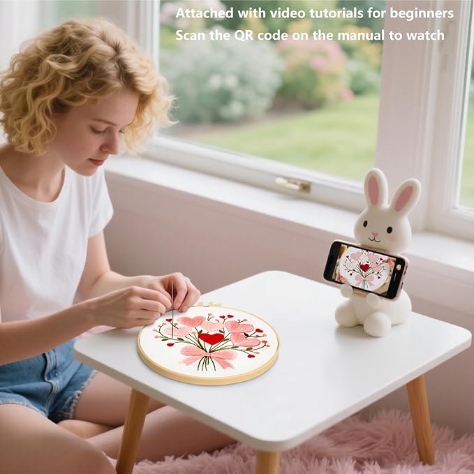 Heart Flower Embroidery Kits for Beginners Adults, Counted Cross Stitch Kits - Image 3