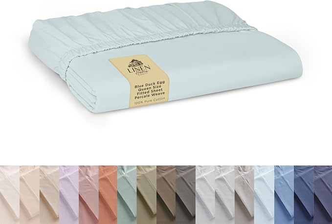 Linen Home 100% Cotton Percale Weave Fitted Sheet, Queen Size, 1 Deep Pocket by LINENHOME
