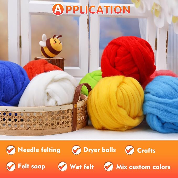3.53oz Wool Roving Yarn, Wool Felting Supplies, Pure Wool, Chunky Yarn - Image 3