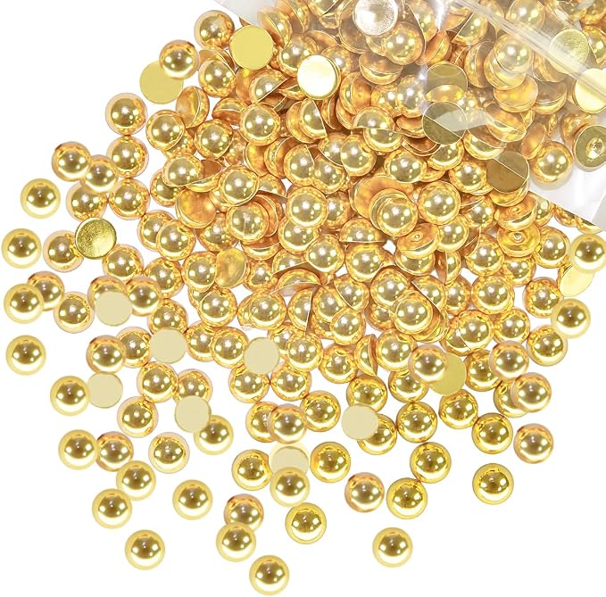 qiipii 220PCS 10mm Shiny Gold Round Half Round Pearls by qiipii