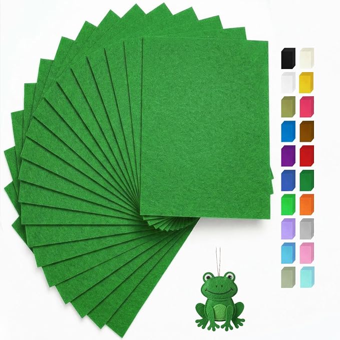 Green Felt Fabric Sheets Stiff 20 Pcs 8" X 12", 1mm Thick Assorted Color Sewing by FANOMMI