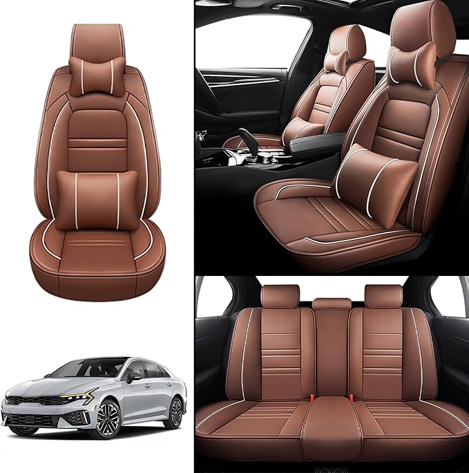Car Seat Covers for kia k5 2021-2025 | 5-Seats Seat Covers, Waterproof Seat Protectors, Automotive Seat Covers (Full Set with Pillow,Coffee)
