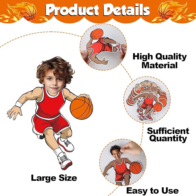 48 Set Basketball Bulletin Board Decors Basketball Players Cutouts Basketballs - Image 3