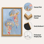 Framed Blue Jellyfish Canvas Wall Art, Marine Animals Painting Picture Wall - Image 4