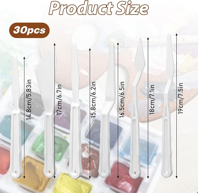 30 Pcs Paint Spatula Tools Plastic Painting Palette Knives White Art Artist - Image 2