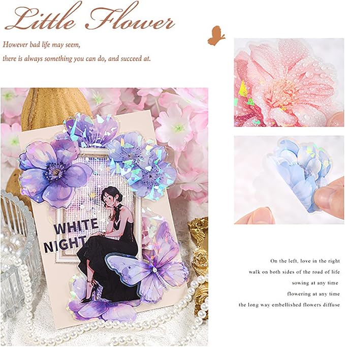 Doraking 60 Pieces Glitter Shiny Flower Stickers - Image 4