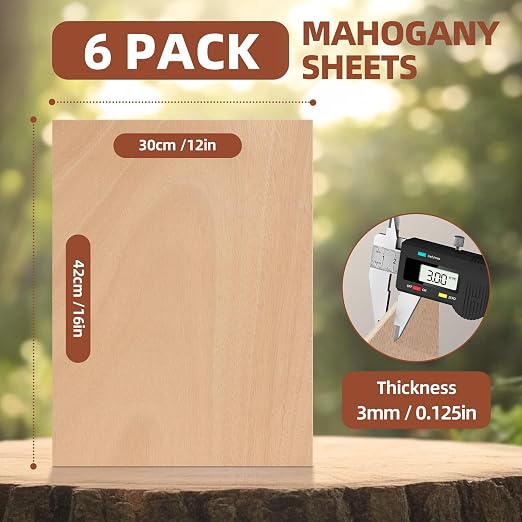 Rowood 6 Pack Mahogany Plywood Sheets 1/8, 3mm Thin Unfinished Craft Wood - Image 2