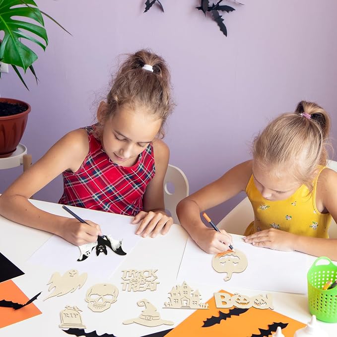 80PCS Wooden Halloween Ornaments to Paint Fall Decorations, 10 Styles DIY Blank - Image 6