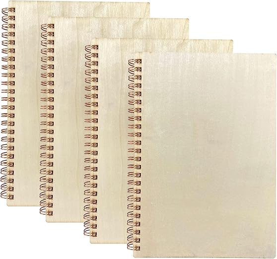Cregugua 4 Pieces B6 Wooden Cover Sketchbook 80 blank Pages Jounal Notebook 7 x by Unknown