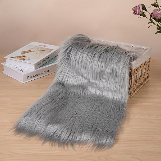 Gray Faux Fur Fabric by The Yard - Image 2