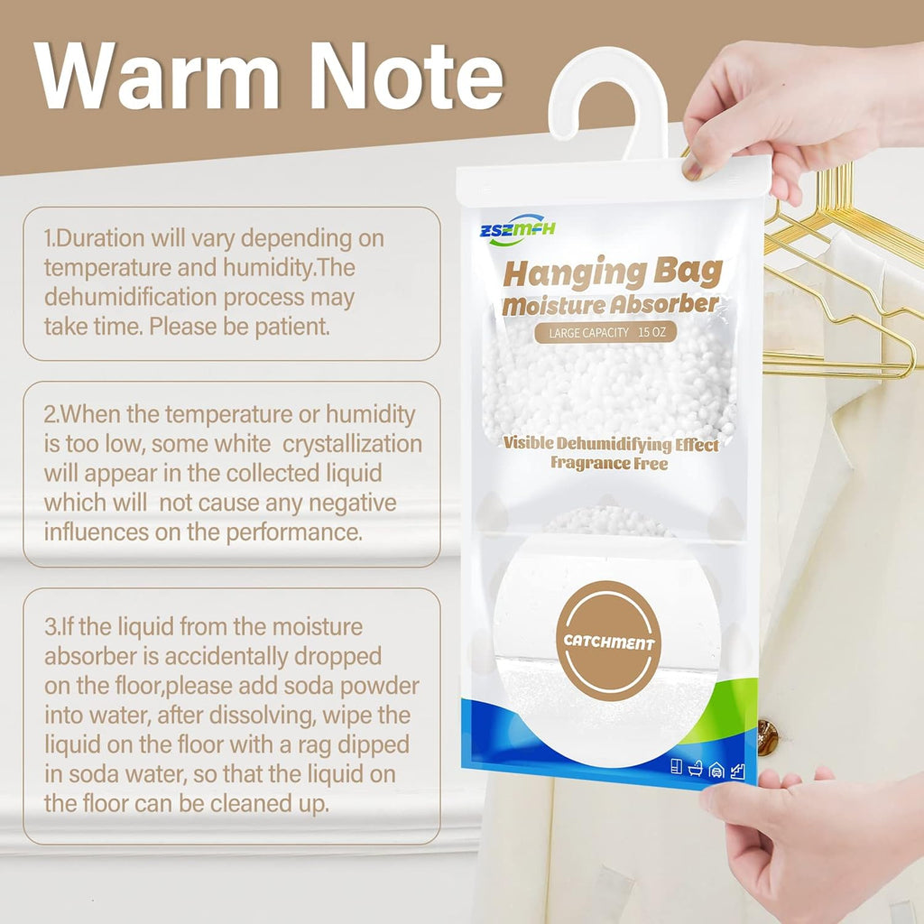 ZSZMFH 8 Pack Moisture Absorber Hanging Bags, Fragrance Free Humidity Packs, 15 OZ Dehumidifier Bags Effectively Trap Extra Moisture,Hanging Closet Dehumidifier Bags-425g/pack