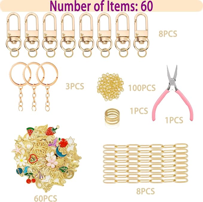 MORWLAT 281 PCS Gold DIY Keychain Making Kit Cute Bag Charm Kit 60 Charms 8 - Image 3