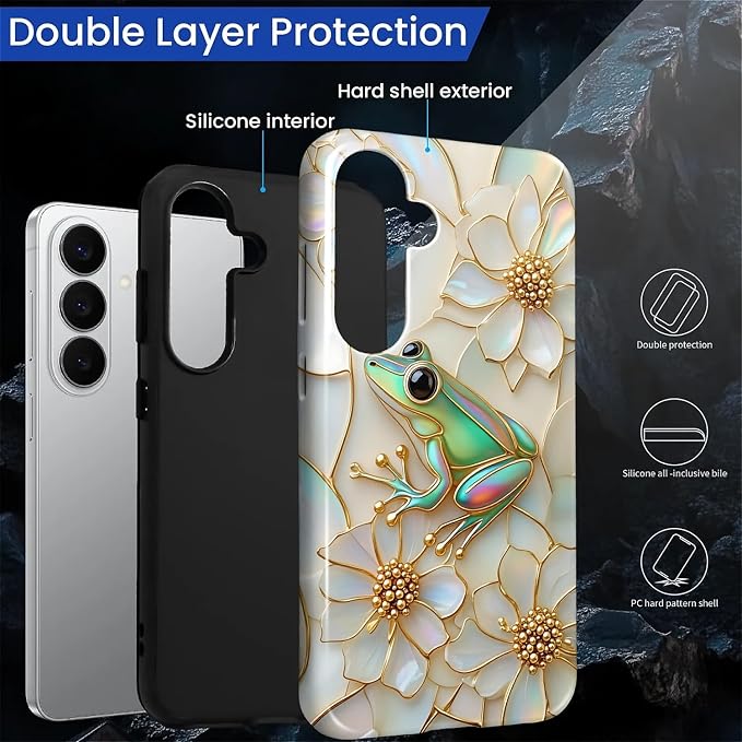 for Samsung Galaxy S26+ Case, Stained Glass Frog Flowers Pattern Glossy 2 in 1 - Image 6