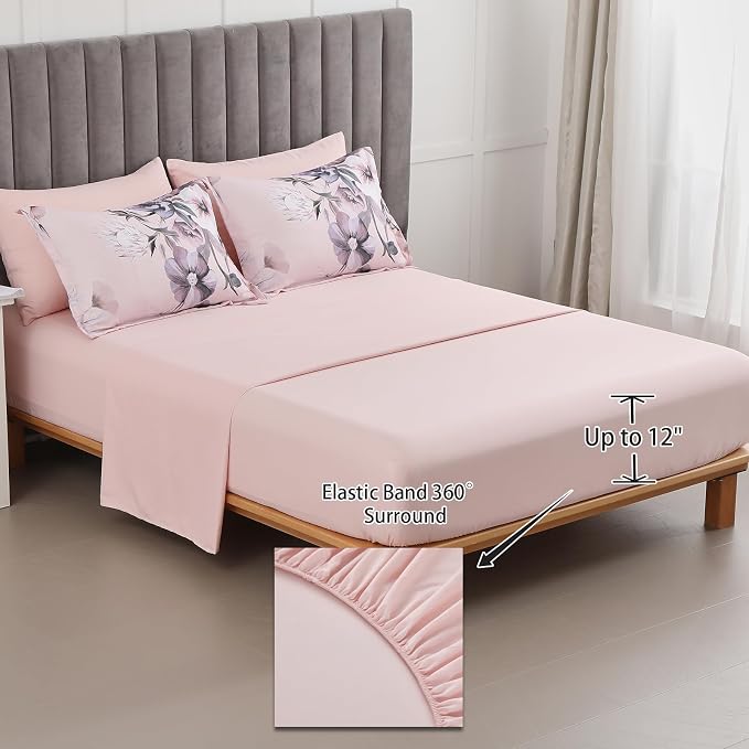 Luxudecor Floral Comforter Set Queen Size 7 Piece, Blush Pink Flower Bed in a - Image 4