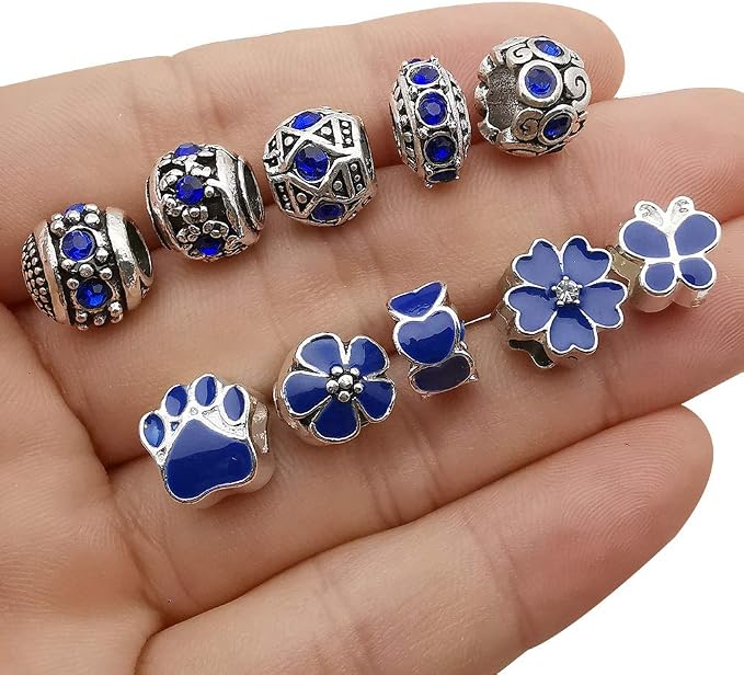 50pcs Assorted Dark Blue Resin Imitation Glass European Large Hole Beads - Image 6