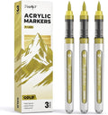 JusArt 3 Gold Acrylic Paint Markers Brush Tip, Water-Based Metallic Markers by JusArt%7CCreativeArtSupplies