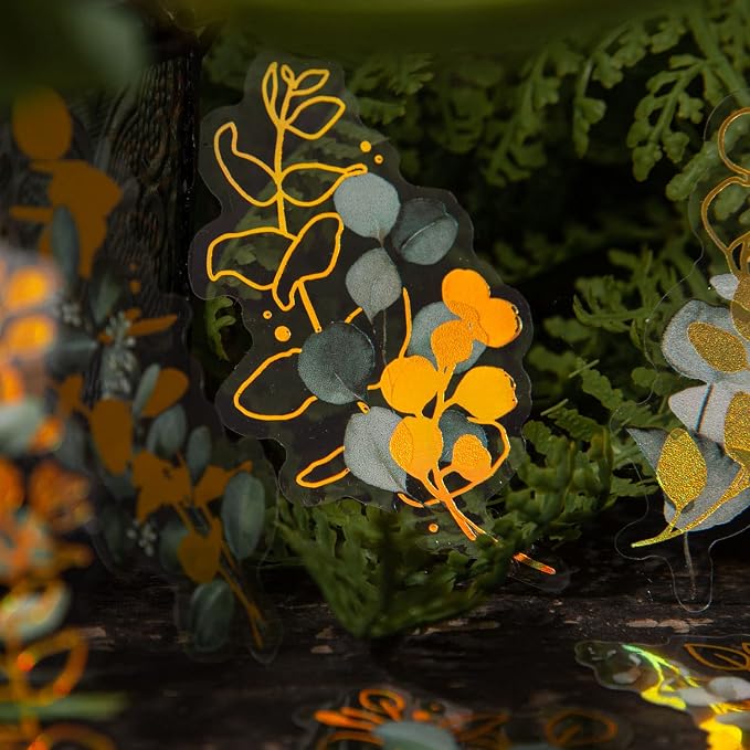 Yoksas 240Pcs Holographic Golden Foil Nature Flowers Plants Stickers - Image 4