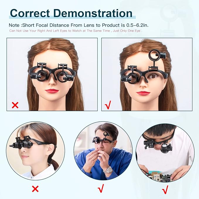 LXIANGN LED Head Mount Magnifier 10X 15X 20X 25X Hands-Free Magnifying Glass - Image 4