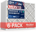 BNX TruFilter 16x20x1 Air Filter MERV 13 (6-Pack) - MADE IN USA - Electrostatic Pleated Air Conditioner HVAC AC Furnace Filters for Allergies, Pollen, Mold, Bacteria, Smoke, Allergen, MPR 1900 FPR 10