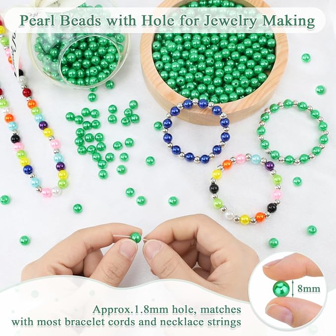 DUQGUHO Green Beads for Jewelry Making 8mm Green Pearls for Crafting - Image 2