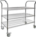 Northsky 3-Shelf Wire Utility Cart on Wheels, Chrome Finish Rolling Metal Shelving with Wheels, 550lb Capacity, 47" x 18" x 44.1", 3 Tier Rolling Cart for Kitchen Bar Storage Use