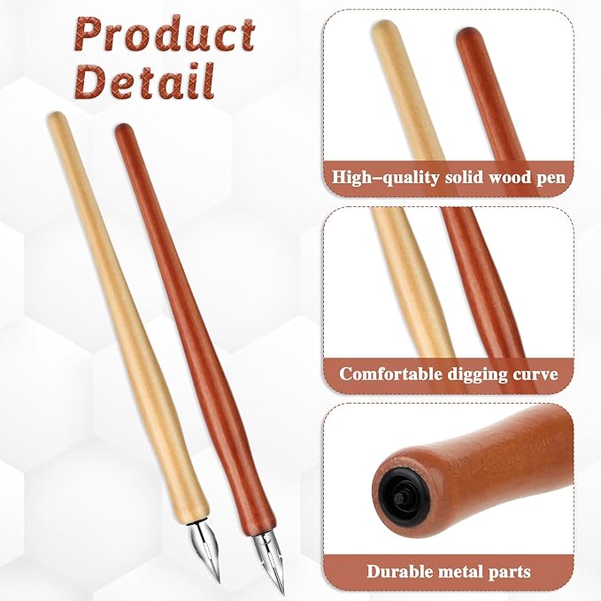 14pcs Oblique Calligraphy Comic Pen Set, 2-in-1 Wooden Pen Holder - Image 3