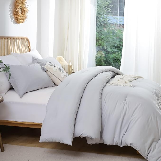 ROSGONIA King Size Comforter Set Light Grey - Image 6