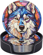 Drink Coaster Set of 6, Siberian Husky Dog Mom Lover Gift, Leather Drink - Image 5