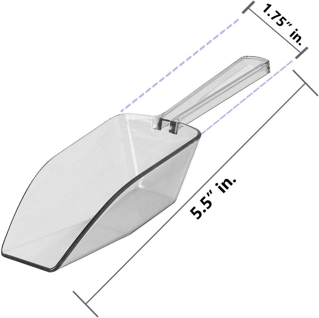 Clear Mini Plastic Acrylic Scoops 24 Pcs | 5.5” Kitchen Scoop | Wedding Desserts | Candy Buffet, Ice Cream, Protein Powders, Coffee, Tea, Flour (24 Pack, 5.5")