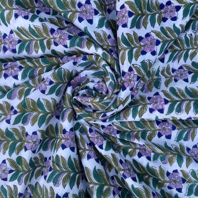 E-Tailor® Indian Handmade Ethnic 100% Cotton Running Hand Block Print Natural by E-Tailor