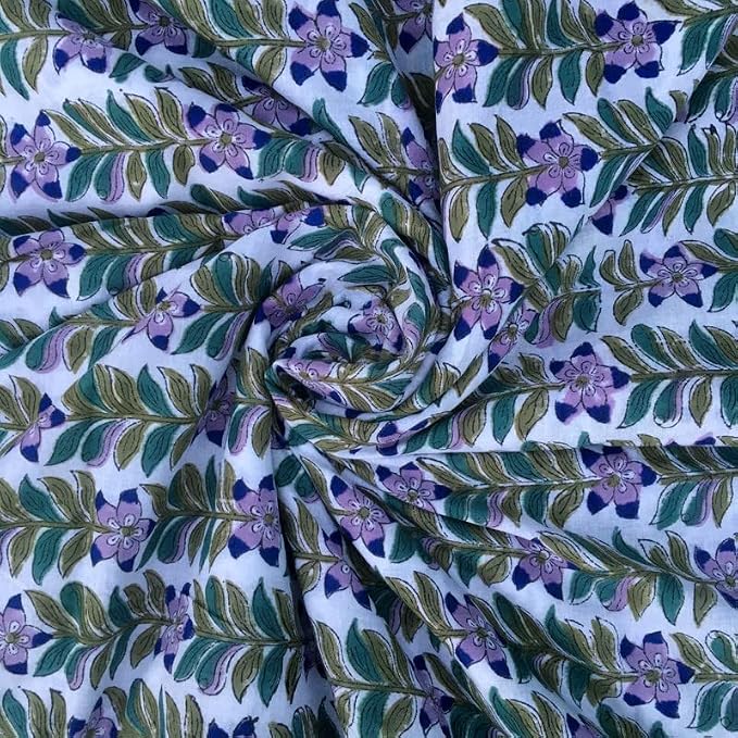 E-Tailor® Indian Handmade Ethnic 100% Cotton Running Hand Block Print Natural by E-Tailor