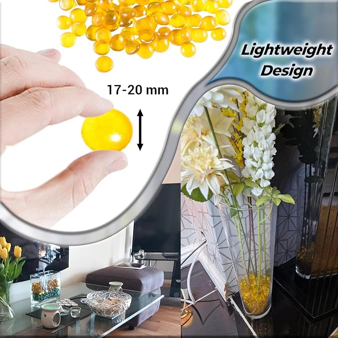 ARSUK Flat Glass Marbles Yellow – 1 lb Decorative Glass Pebbles, Smooth - Image 2