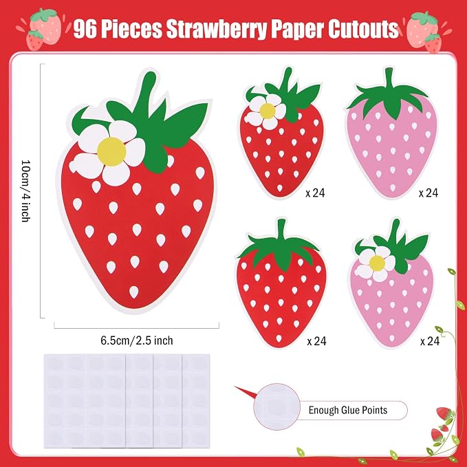MixTeach 96 Pieces Strawberry Cutouts Summer Berry Paper Cutouts Strawberry - Image 2