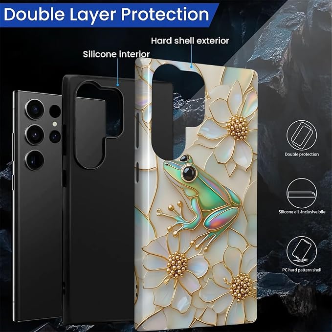 for Samsung Galaxy S23 Ultra Case, Stained Glass Frog Flowers Pattern Glossy 2 - Image 2