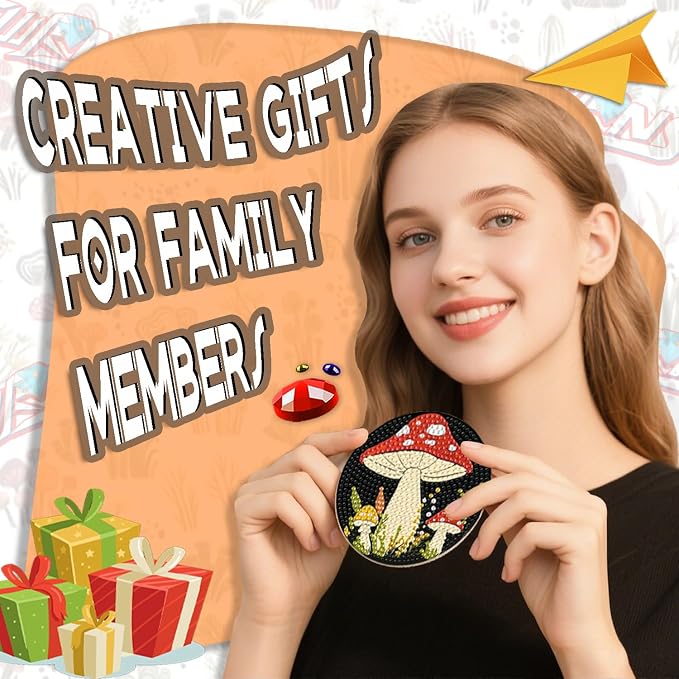 EWJRNSF 8 PCS Mushroom 5D Diamond Painting Coasters DIY Kit - Image 4