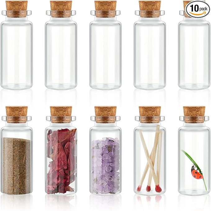 Gerrii Mini Glass Bottles with Wood Cork Stoppers, Mini Potion Glass Vials by Gerrii