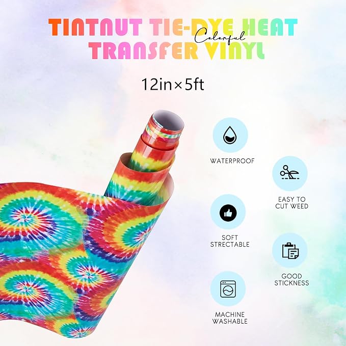 Tintnut Red Yellow Swirl Tie Dye Heat Transfer Vinyl-12"x5ft Iron on Vinyl | - Image 2