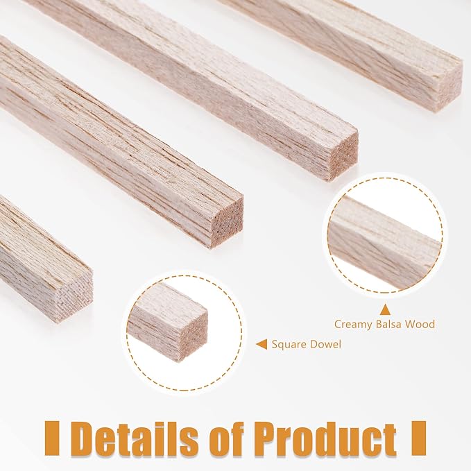 Timtin 225 Pieces 1/4" x 12" Balsa Wood Sticks Square Wooden Dowels Wood Square - Image 3