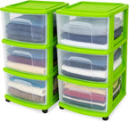 HOMZ 2-Pack Drawer Tower, 3-Tier Clear Plastic Storage Organizer Cart, Bold by Homz
