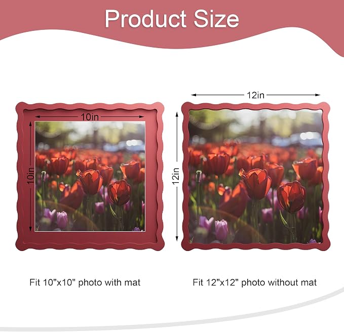 12x12 Picture Frame with Mat for 10x10, Wavy Edge Wooden Real Glass Photo Frame - Image 3