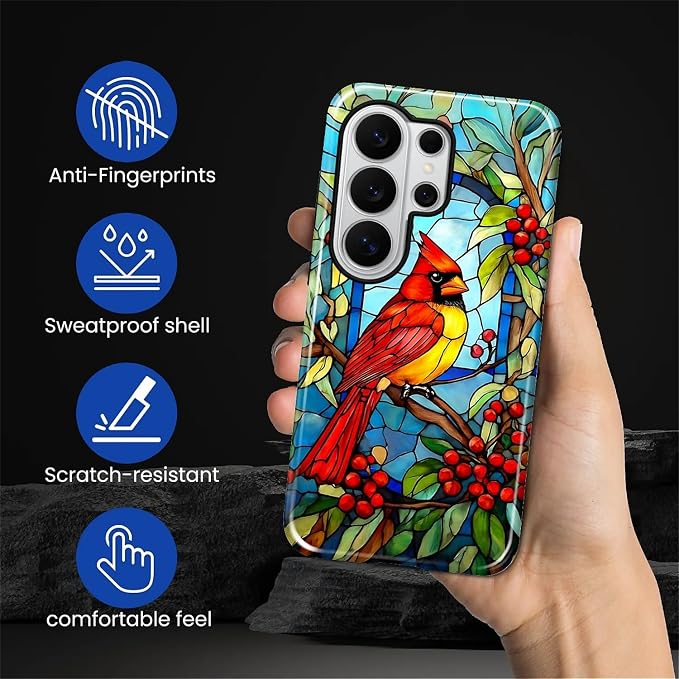for Samsung Galaxy S26 Ultra Case, Stained Glass Cardinal Bird Pattern Glossy 2 - Image 4