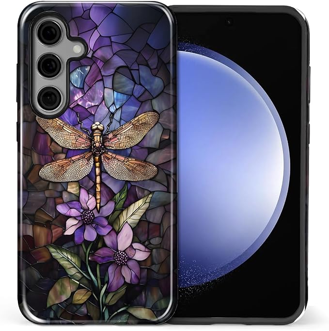 for Samsung Galaxy S23 FE Case, Stained Glass Dragonfly Pattern Glossy 2 in 1 - Image 2