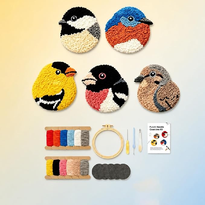 Bird Punch Needle Coaster Kit, DIY Handmade Tufted Coaster Making Set, Beginner by Unknown