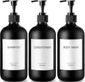GMISUN Black Shampoo and Conditioner Dispenser, Shower Soap Dispenser Bottles with Labels, Refillable Shampoo Conditioner Body Wash Dispensers, Glass Soap Pump Dispenser Set for Bathroom Shower