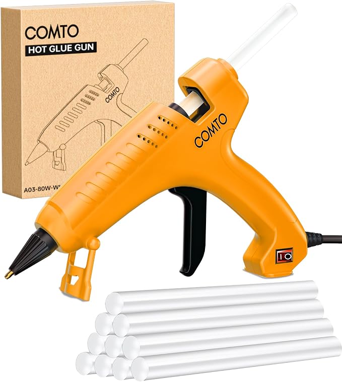 Full Size Hot Glue Gun with 10 Glue Sticks | 80W High-Power Fast Heating by COMTO