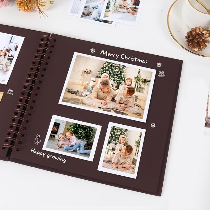 RECUTMS 12x12 Scrapbook 60 Page Kraft Paper DIY Travel Kids Album Coffee | - Image 2