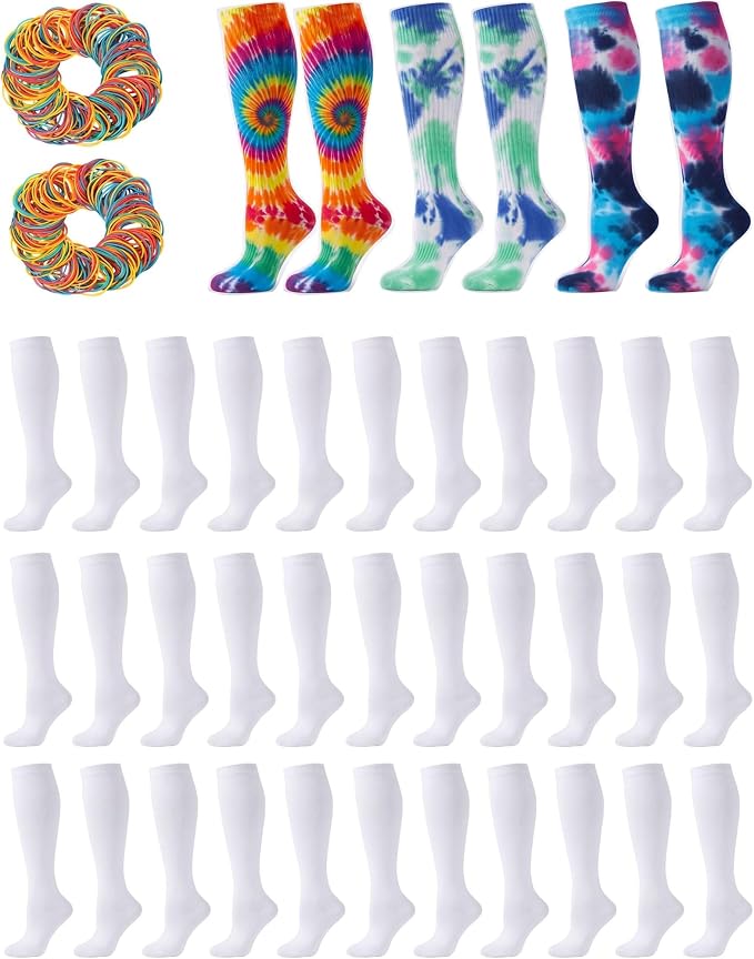 Syhood White Cotton Crew Socks for Tie dye Party Casual Soft Cushion Novelty by Syhood